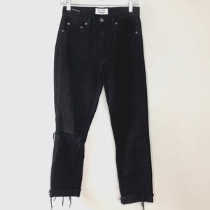 Reformation Jeans Julia High Cigarette Womens‎ 26 Black Destroyed Cuffed Hem